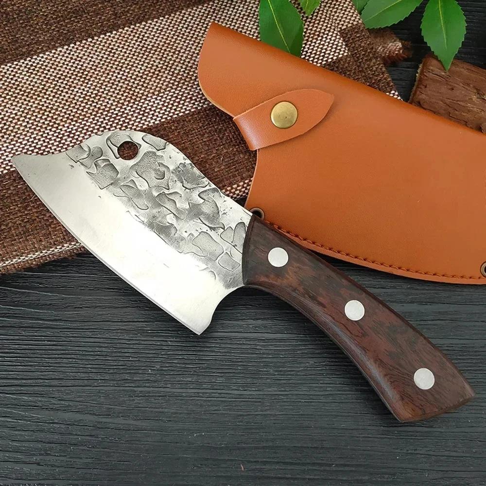 Barbecue Knife Chef Cleaver Meat Fruit Fish Vegetable Kitchen Knives Wood Handle Boning Butcher Knife Utility Slicing Knife Tool