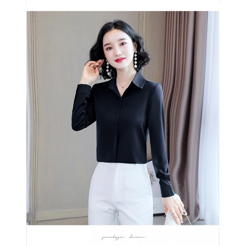 Spring and Autumn New Style Acetate Satin Design Stretch Imitation Silk Versatile Long-sleeved Satin Shirt for Women
