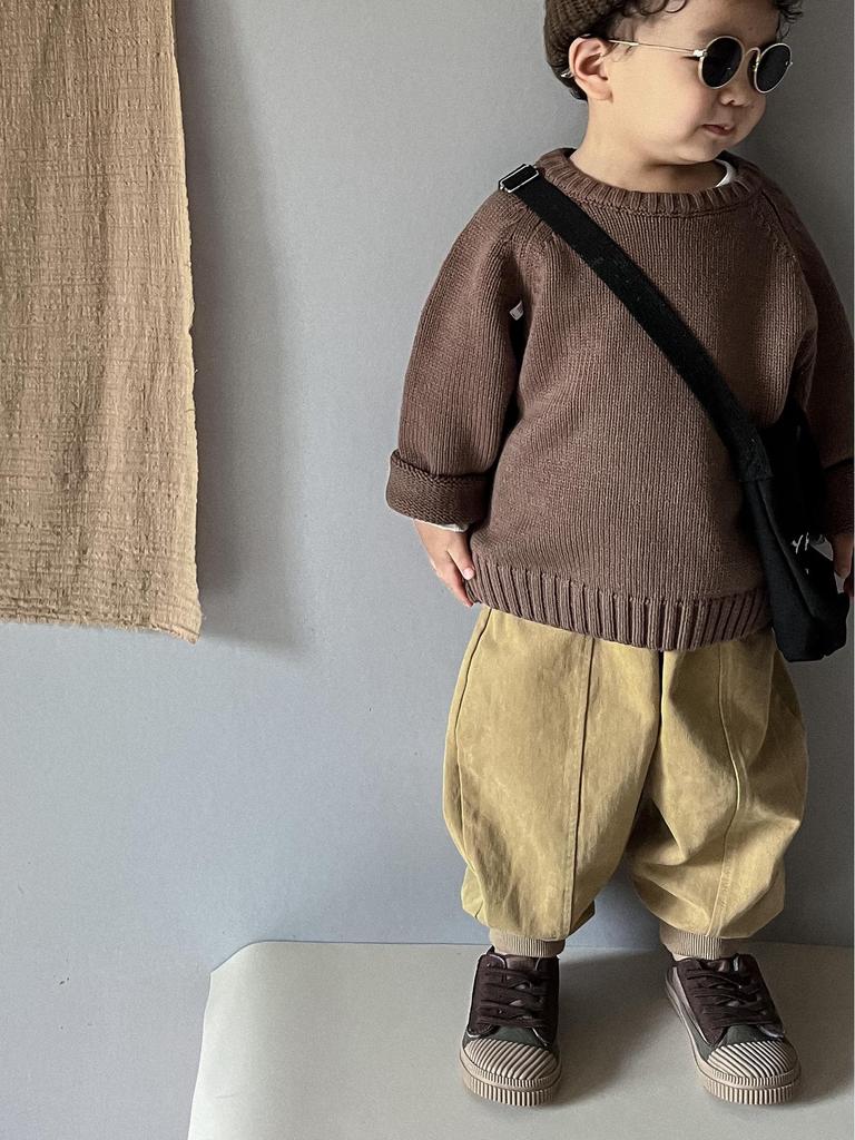 Kids' Spring & Autumn Retro Knit Sweater — Korean Style Raglan Sleeve Pullover for Boys & Girls, 100% Cotton.