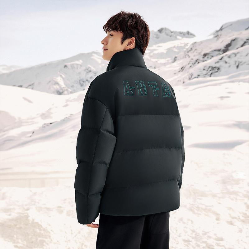 Anta Life Series Solid Color Stand Collar Zipper Short Snow Shell Down Jacket Unisex jackets Basic-Black 952348906-4