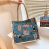 New Printed Large Capacity Fashionable Commuting Women's Bag for College Students In Class One-shoulder Tote Bag Handheld Cotton and Linen Bag Trend