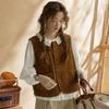 Brown Vintage Corduroy Vests All Match Cropped Sleeveless Jacket Button-up Short Coats  Female