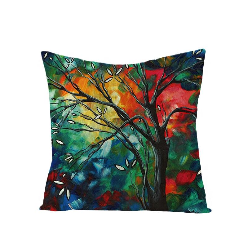 Home Oil Painting Tree Pillow Cover Polyester Sofa Car Pillow Cushion Cover Combination Pack