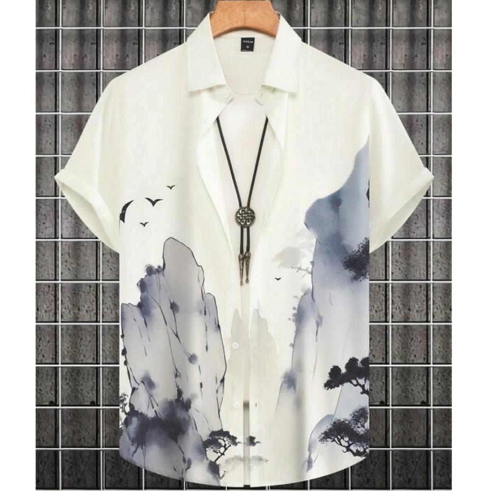 Fashionable men's shirt 3D ink print men's clothing daily casual short sleeved beach party sportswear street Hawaiian shirt