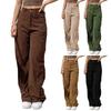 Ladies' Fashionable Color Straight Leg Pants With High Waist Drawstring Pockets And Elastic Waist Casual Pants