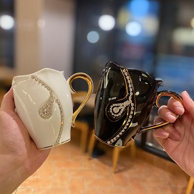 Light Luxury European-style Ceramic Water Cup Hand Painted Gold Mug  Exquisite Diamond Chain  Couple Cup  Gift Box  Business Souvenir