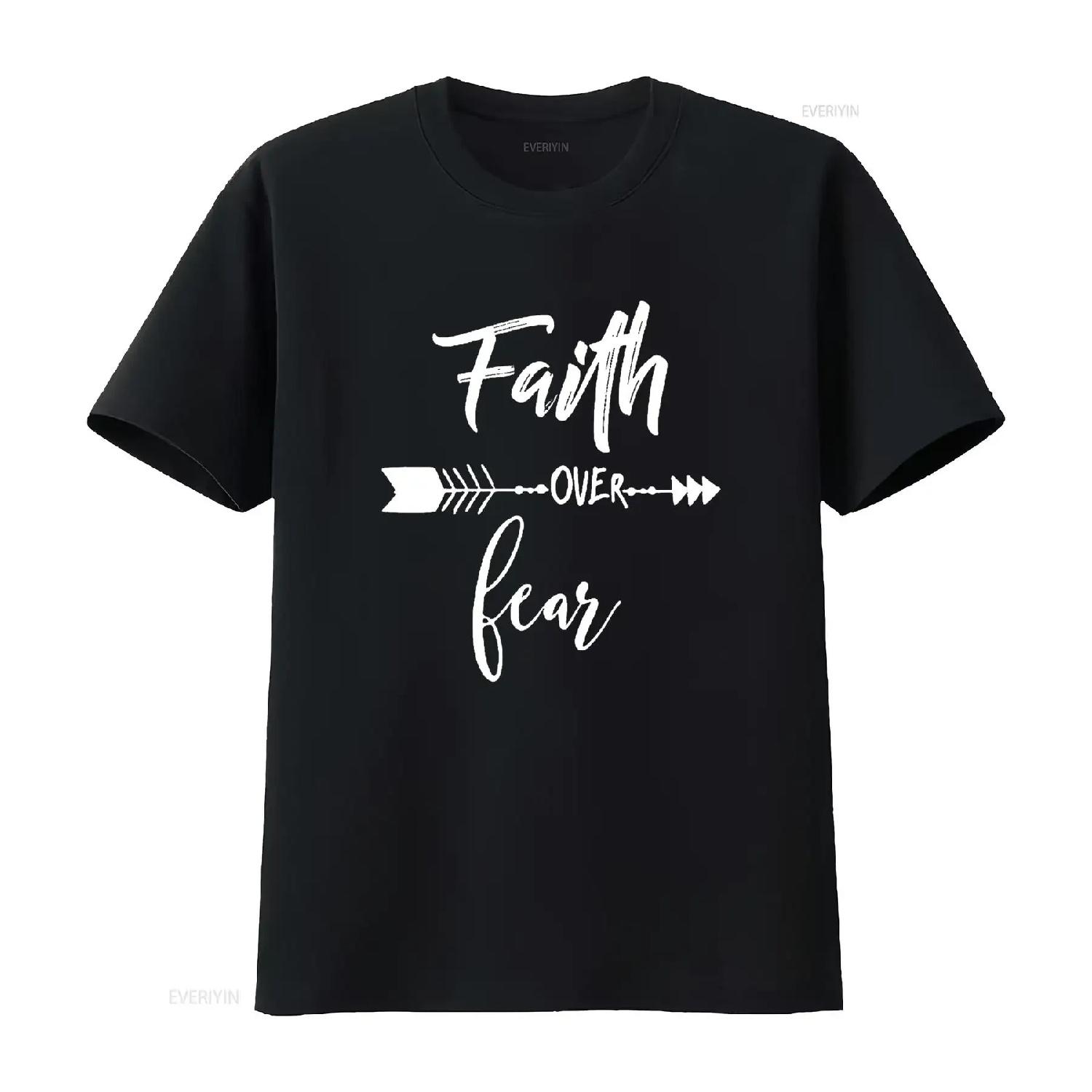 Faith Over Fear Christian Inspirational Motivational Womens T Shirt Black L vintage Washed Casual Slightly Versatile S