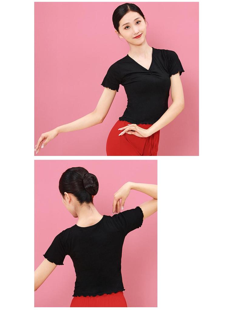 Huayu Women's Short Sleeve V-Neck Modal Dance Top for Adults