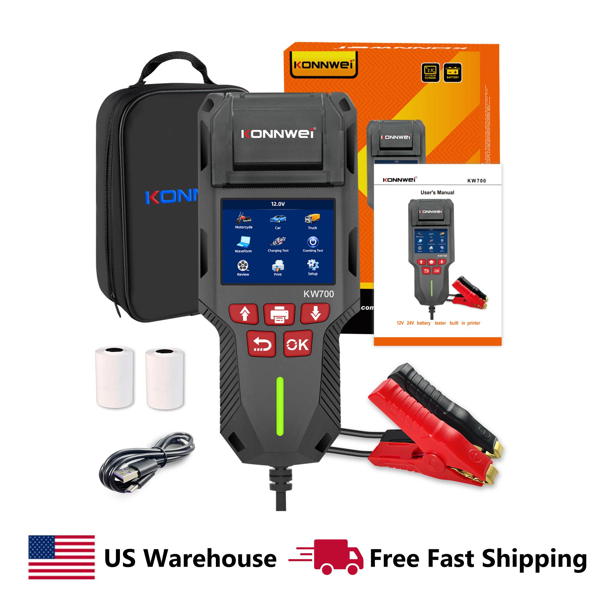 KONNWEI KW700 Car Battery Tester 12V 24V Battery Analyzer Cranking Charging Test 10-2000CCA Supports 13 Language Options Data Printing Car Battery KONNWEI KW700