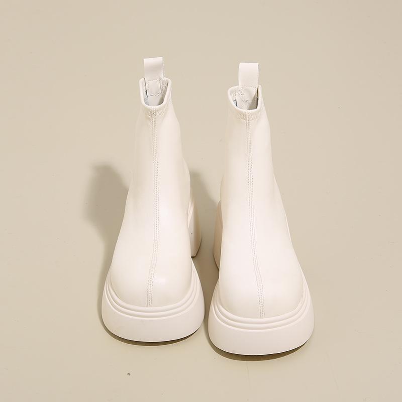 

British Martin boots 2024 lace-up boots heightened rear zipper trendy retro thick heel thin boots short boots 35 бежевый