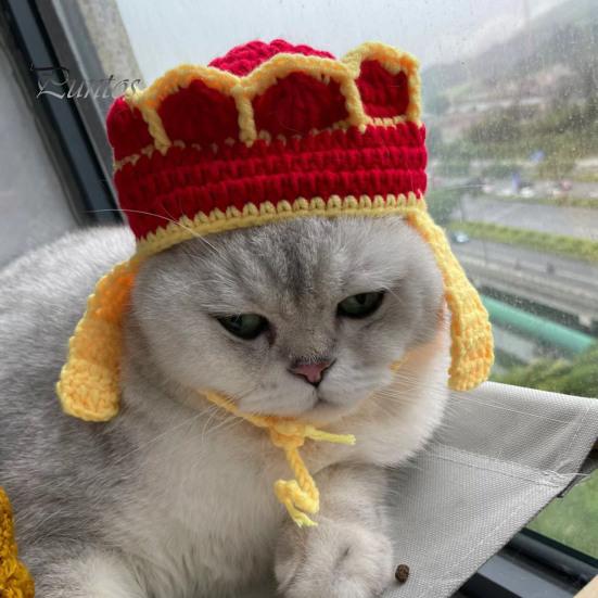 Chihuahua Knit Beanie Knitted Pet Hat Handmade Crochet Frog God of Wealth Costume Dog Cap Accessory Winter Warm for Small Cats Dogs Animal Headgear