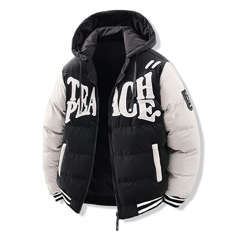 American Embroidered Down Cotton Contrasting Colors Loose Removable Hat Double-sided Hooded Cotton-padded Jacket