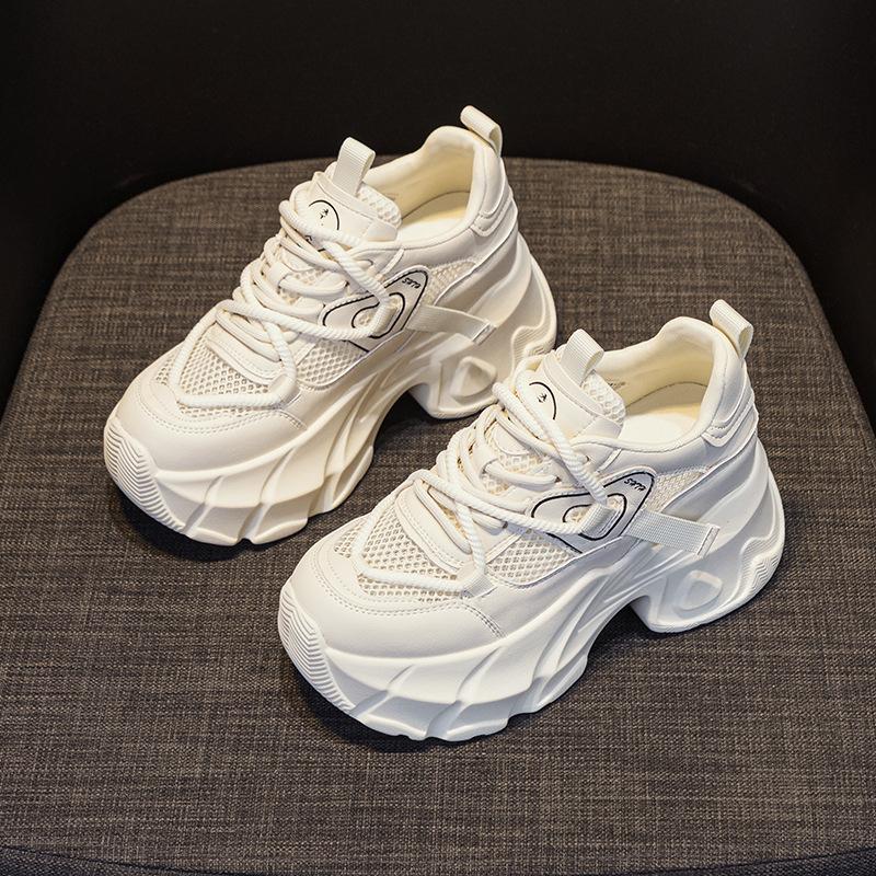 Dad Shoes 2025 Summer New Thick-soled Inner Height Increase of 9cm Star with the Same Net-penetrating Versatile Fashion Style Lace-up Women's Shoes