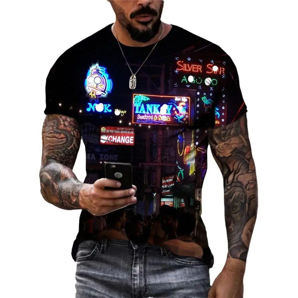 

Summer Men Street Night Classic Retro Pattern 3d Hd Printed T-Shirt Fashion Casual Personality Plus Size O Neck Short Sleeves 6XL