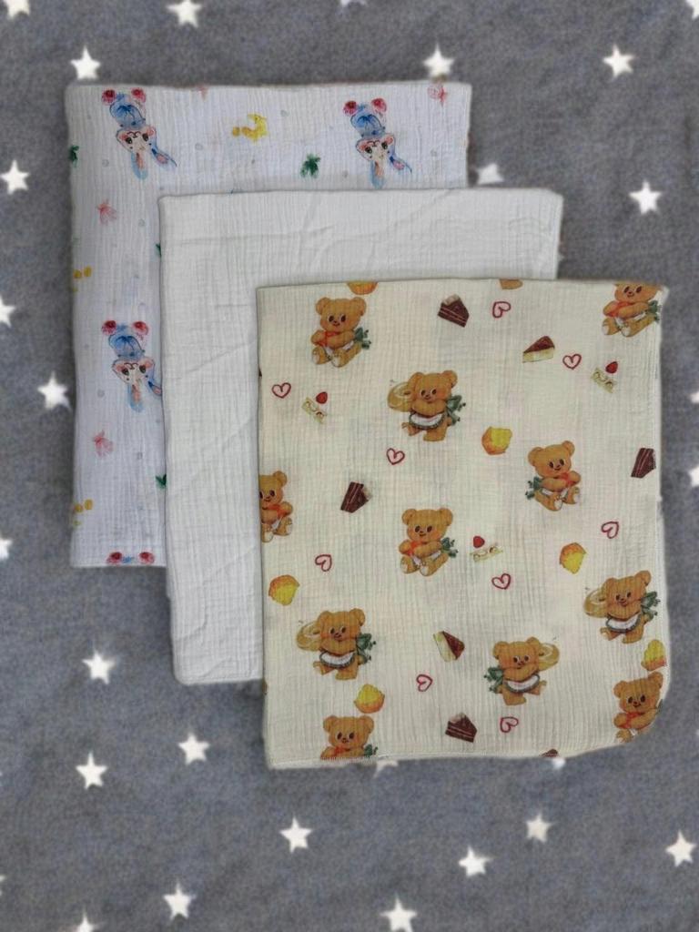 3-Pack Mini Diapers Ulewajki Muslin 38X38 Cloths Bunnies Teddy Bear Cream