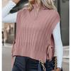 Women S Solid High Neck Sleeveless Side Tie Pullover Sweater