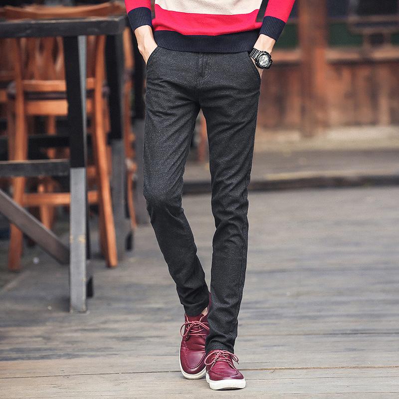 Autumn And Winter Men'S Regular/Plush Thick Cotton Linen Casual Dark Slim Fit Small Foot Elastic Brushed Versatile Long Pants