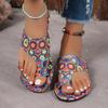 Women's Bohemian Flat Sandals, Colorful Patterned Summer Fashion Slip-On Slides, Casual Open Toe Beach Footwear