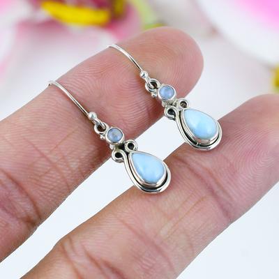 Natural Republic Larimar, Mondstein 925 Sterling Silber Ohrring 1,25" g1o78