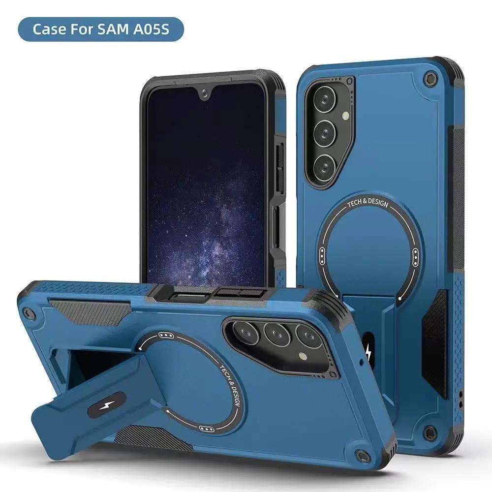 Armor Magnetic Case for Samsung Galaxy S25 Ultra Plus A56 A36 A26 A06 A05S A15 A14 Magsafe Wireless Charge With Kickstand Cover