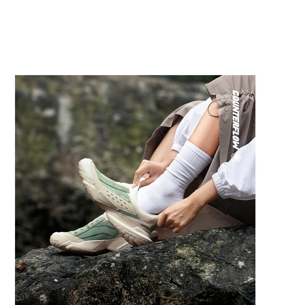 Li Ning CF Trail Series Hiking 3 Lite Shock Absorbing Durable Low Top Casual Shoes Unisex Casual Shoes Green Gray AGLU147-4