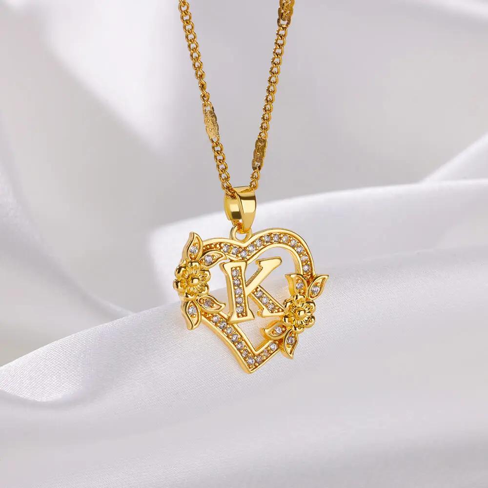 Heart Initial Letter Necklaces For Women Gold Color Stainless Steel Chain A-Z Alphabet Pendant Necklace Birthday Jewelry Gift