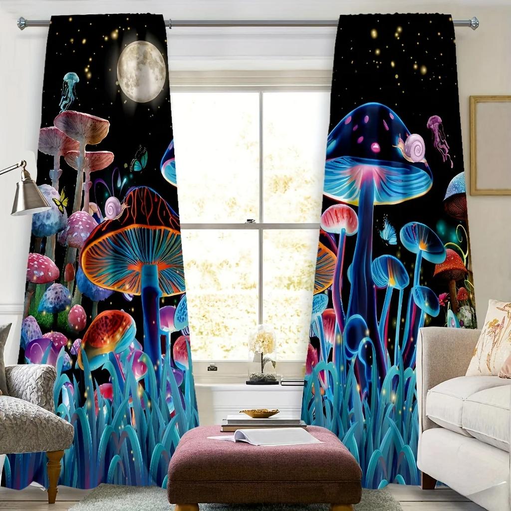 Mushroom Printing Curtain Rod Pocket High Shading Curtain Suitable Ideal Ideal for Kitchen Area Bedroom Study Cafe Living Room Home Decor Modern