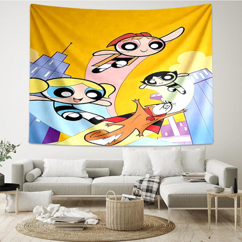 The-Powerpuff-Girls Print Tapestry, Backdrop, Easy Setup, Ideal for Bedroom, Office & Living Room, with Aesthetic Wall Hanging Decor.