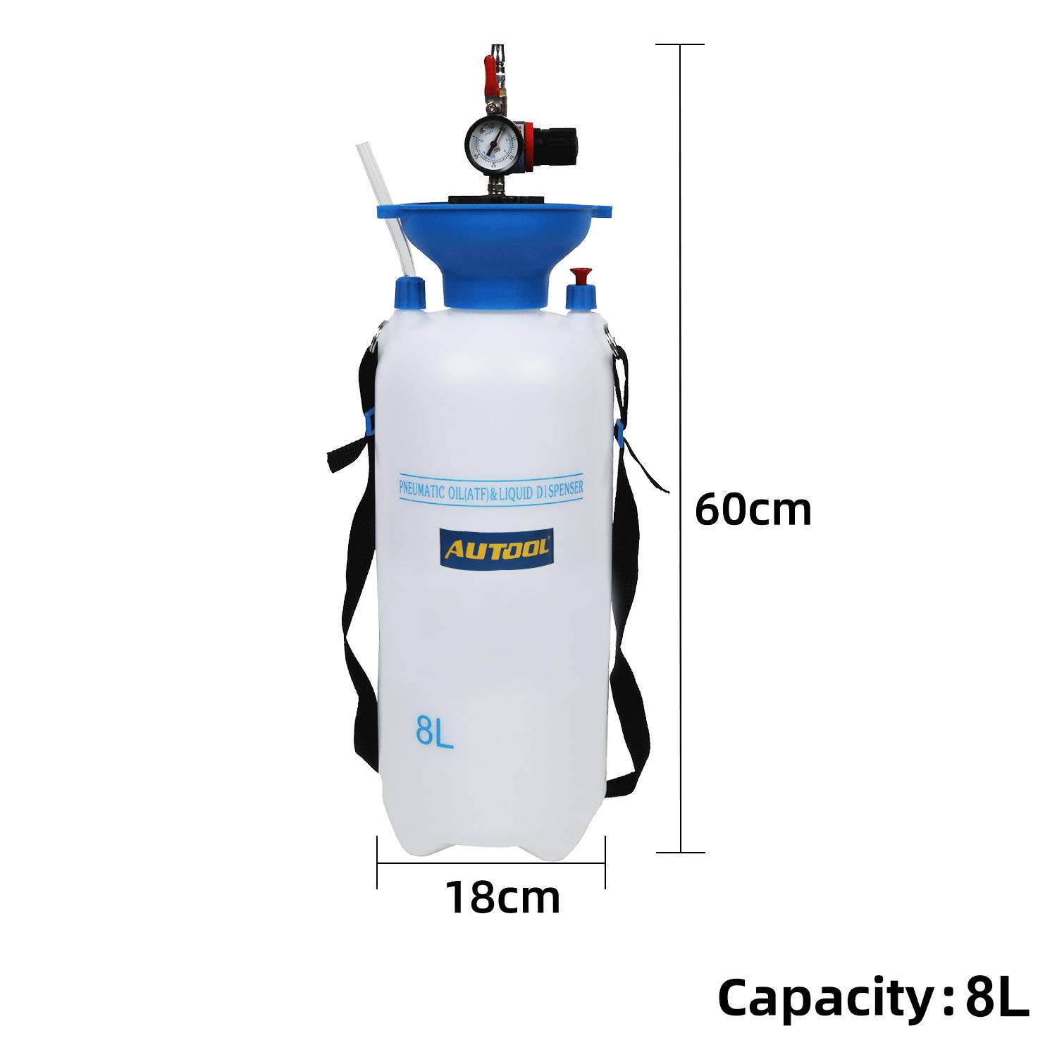 AUTOOL 8L Brake Fluid Replacement Oil Fluid Extractor Filling Syringe Bottle Transfer for Car Truck & Pressure Gauge 8L