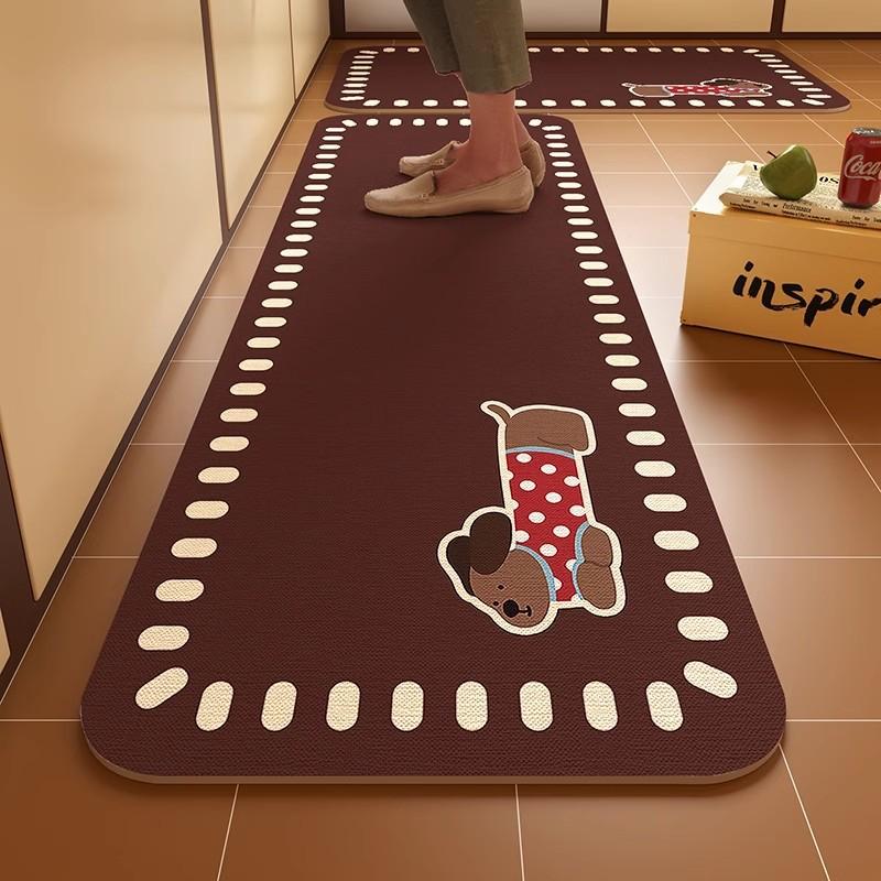Cartoon Dog Kitchen Dirt-Resistant Diatom Mud Floor Mat Easy To Maintain Two-Piece Set Anti-Slip Mat Home Decoration