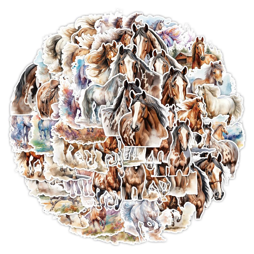 50 National Trend Feng Shui Color Horse Stickers Mobile Water Cup Waterproof Scratch Decorative Stickers Children's Hand Account Stickers