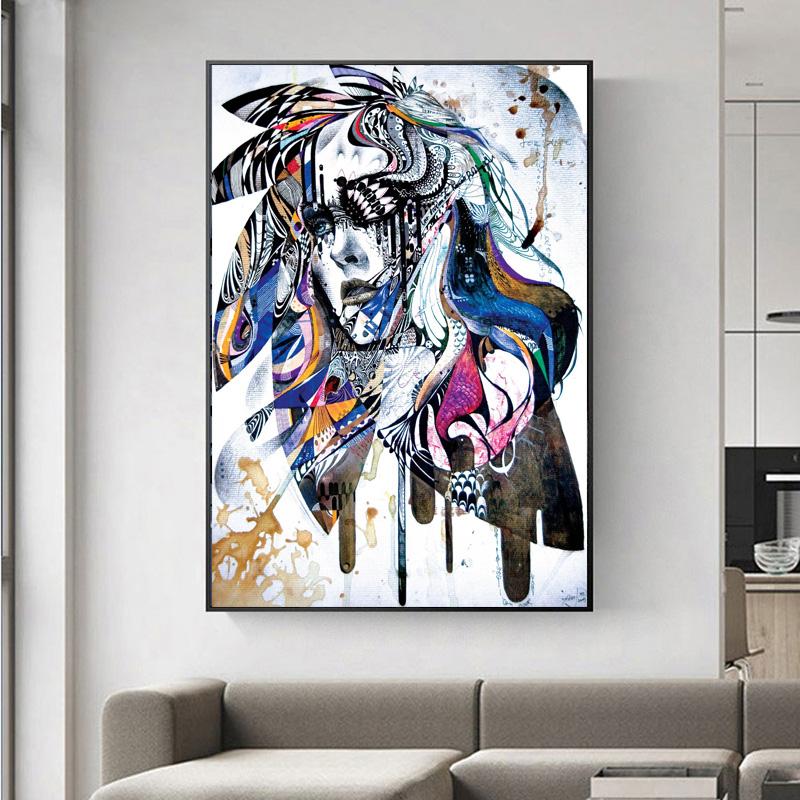 Artă de încredere Fată sexy Postere abstracte fluture floare pene stil nordic pânză pictură acasă perete pentru sufragerie fără cadru