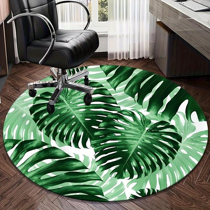 Monstera Blatt Runder Teppich, Kristallfleece Polyester, Rutschfest, für Wohnzimmer/Stuhlbereich