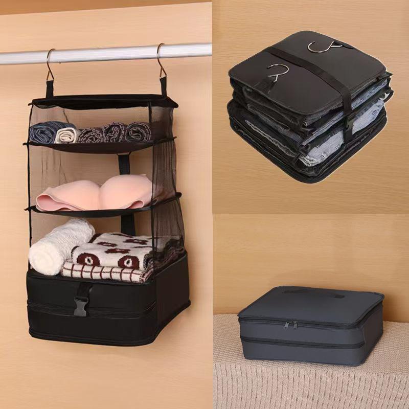 Portable Hanging Shelves Bag Large Capacity 3-Shelf Foldable Luggage Organizer Bags for Home Closet Travel Storage Accessories 2970₽