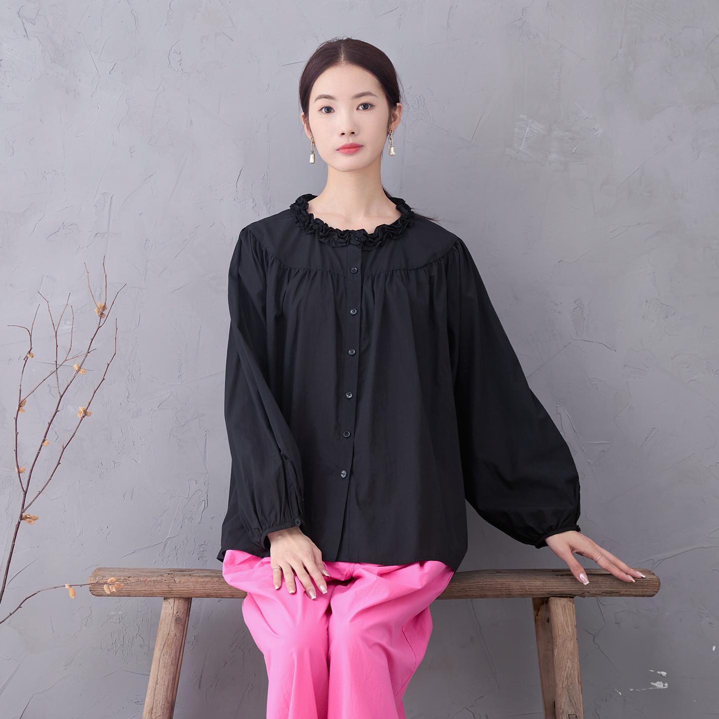 

Women s Retro Cotton Lantern Sleeve Cardigan - Black, Loose Fit, Sun Protection, Plus Size M чёрный