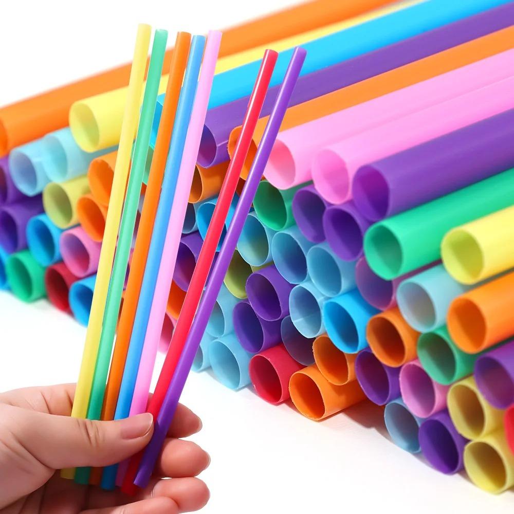 300PCS Colorful Plastic Disposable Large Drinking Straws For Pearl Bubble Milk Tea Smoothie Drink Party Supplies Bar Accessories
