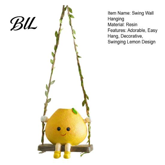 Creative Window Sill Decor Cute Swinging Lemon Wall Hanging Ornament, Smiling Figurine, Resin Swing Healing Home Style Art Decor, Boho for Bedroom