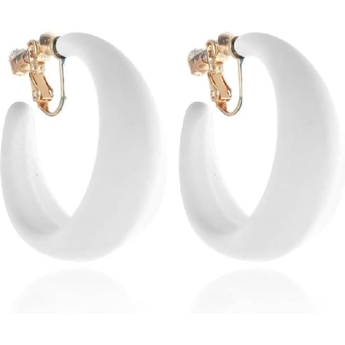 Chunky Clip On Hoop Earrings for Women Detachable Wide Statement Earring Non Pierced 80s 90s Fashion Accessories Vintage Neon Party Jewelry Outfit