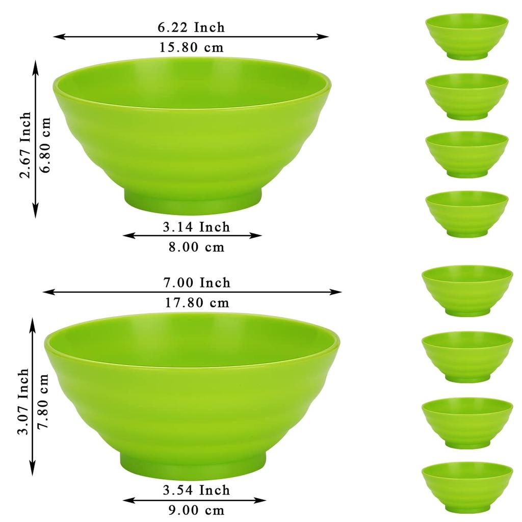 Evanda Set of Light 500ml Unbreakable Dishes and PP Plastic and Perfect for and Heat and Cold Microwave and Dishwasher Safe Bowls, 8, Green, & 1000ml,