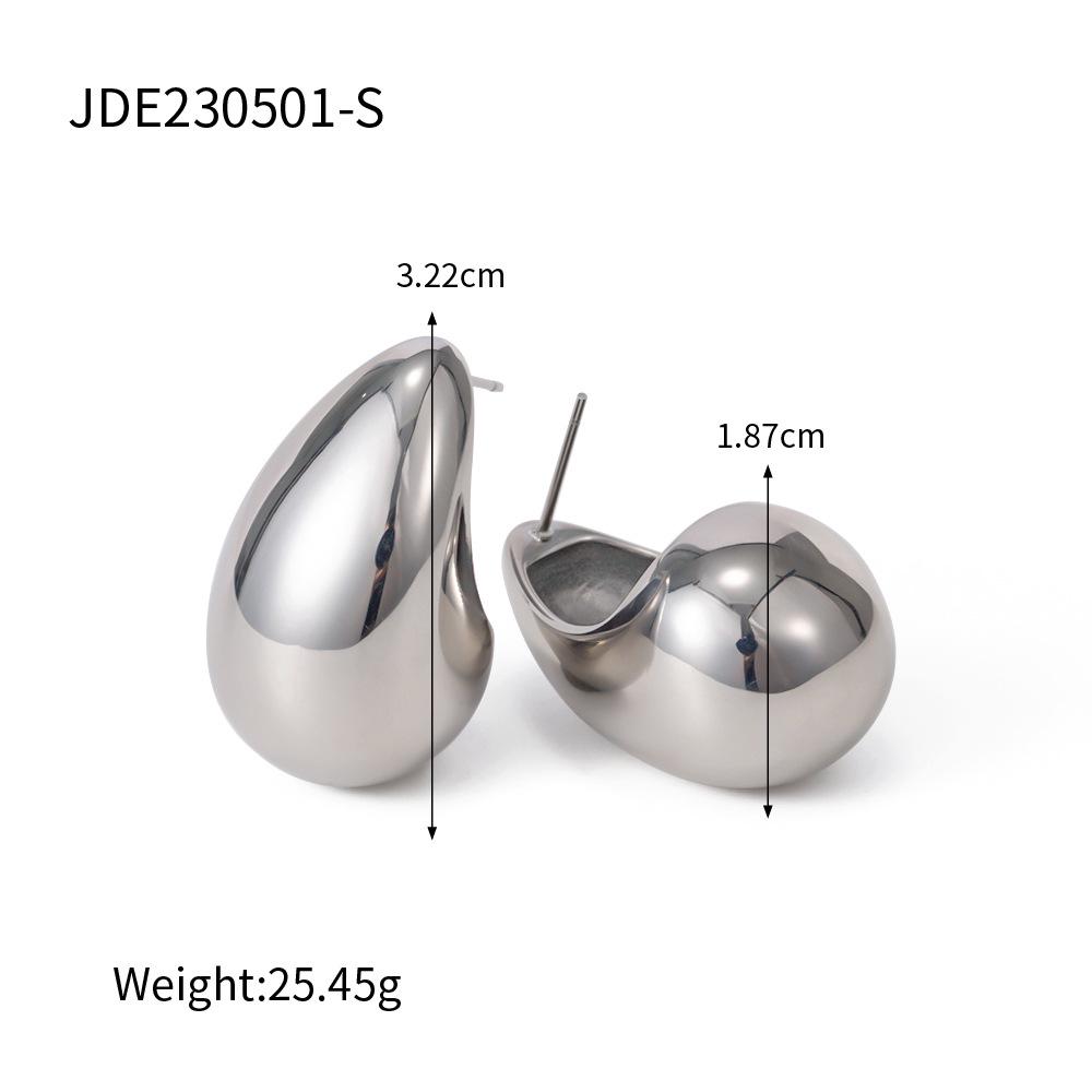18K Gold Chubby Teardrop Titanium Steel Geometric Earrings for Women's Fashion
