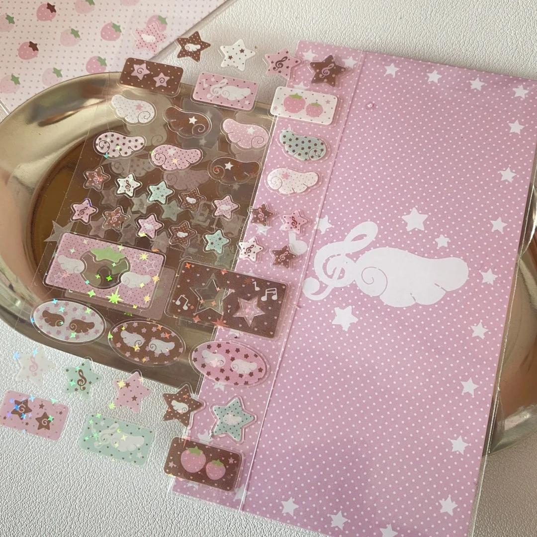 

Ретро Y2K Рожевий Коричневий Колір Скрапбук Журнал Наліпка для Дітей Милі Крила Зірка Серце Стиль Канцелярська Наліпка Студентське Приладдя