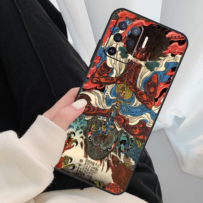 Japanese Ukiyo-e Art Case For Oppo A54 A74 A94 A18 A57 A17 A77 A38 A58 A78 A98 A80 A60 A40 A96 A76 A16 A15 A5 Pro