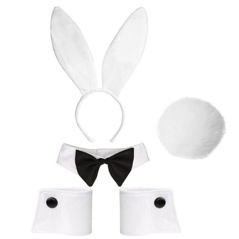 Easter Rabbit Headwear Rabbit Ears Headbands Bowtie Tail Set Rabbit Ears Costume Set Animal Hair Hoop for Easter Party