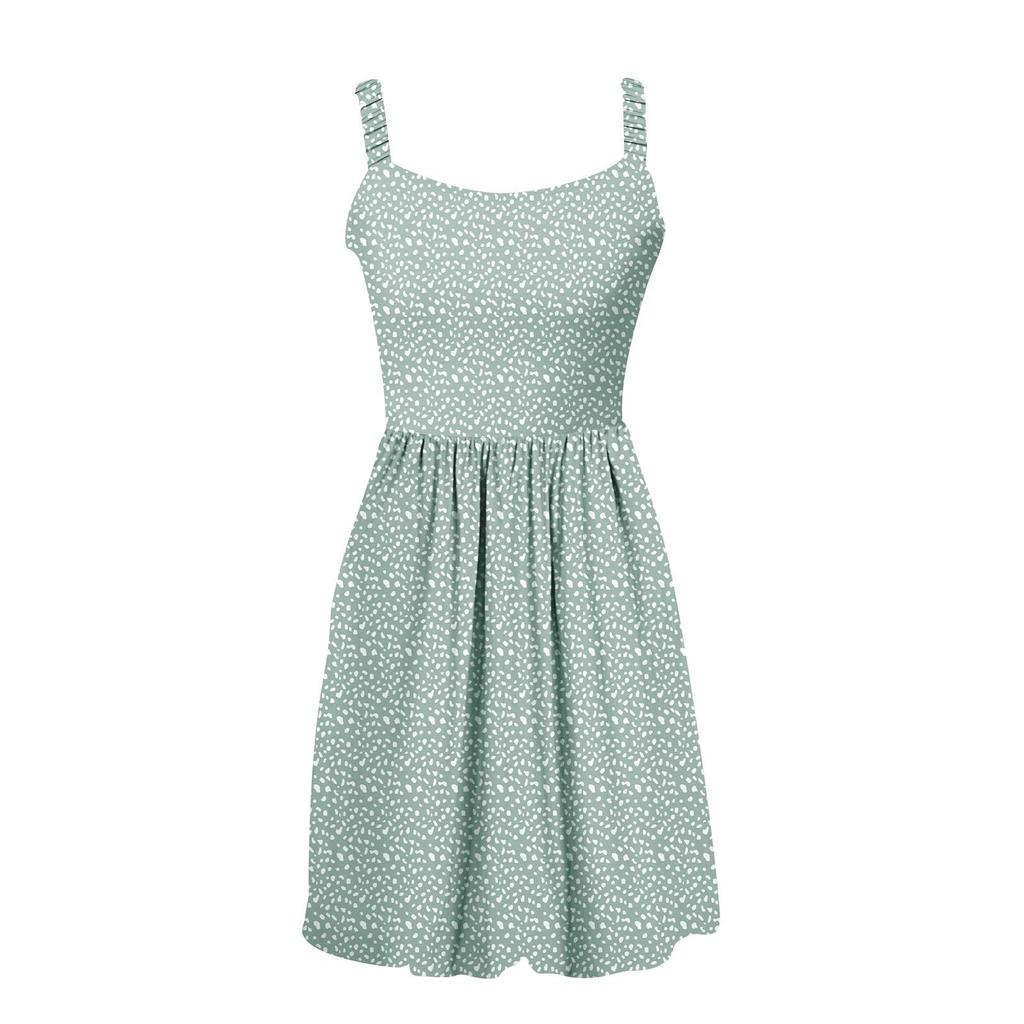 Women's Summer Casual Square Neck Dress With Pockets Cute Sleeveless High Waisted A-Line Vest Midi Dress