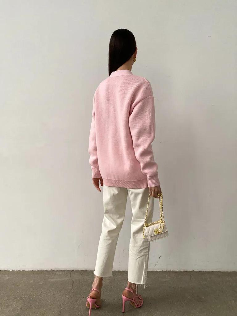 Single-breasted Knitted Cardigan Jacket Loose Long-sleeved Warm Top