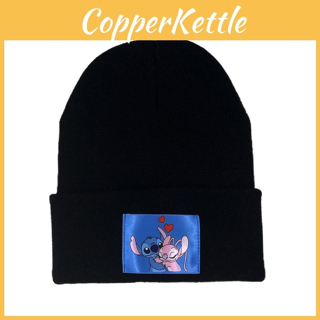 Stitch Pattern Patch Cartoon Knit Hat With Breathable Fabric And Edge Rolled