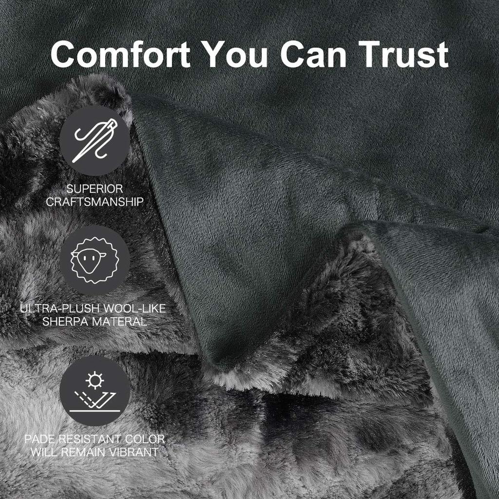 PiccoCasa Soft Faux Fur Blanket for Sofa or Sofa Bed, Reversible, Tie-Dye, Luxury Shag, Gift, Luxurious, Fluffy Fleece Blanket, Dark Gray, 160x200cm