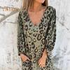 Women's Leopard Print Dress V-Neck Long Sleeve Maxi Dress Casual Loose Fit Spring Summer Dress for Office Daily Wear Vacation Party