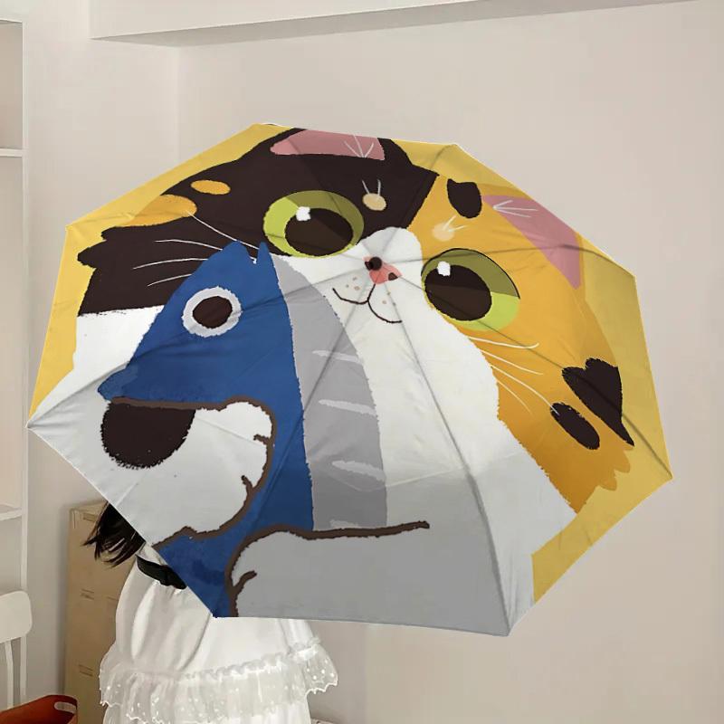 1PC Cat Fish Automatic Folding Umbrella - Compact 8-Rib Design, Durable Plastic & Iron, Lightweight for Outdoor Daily Use, Festive Gift073