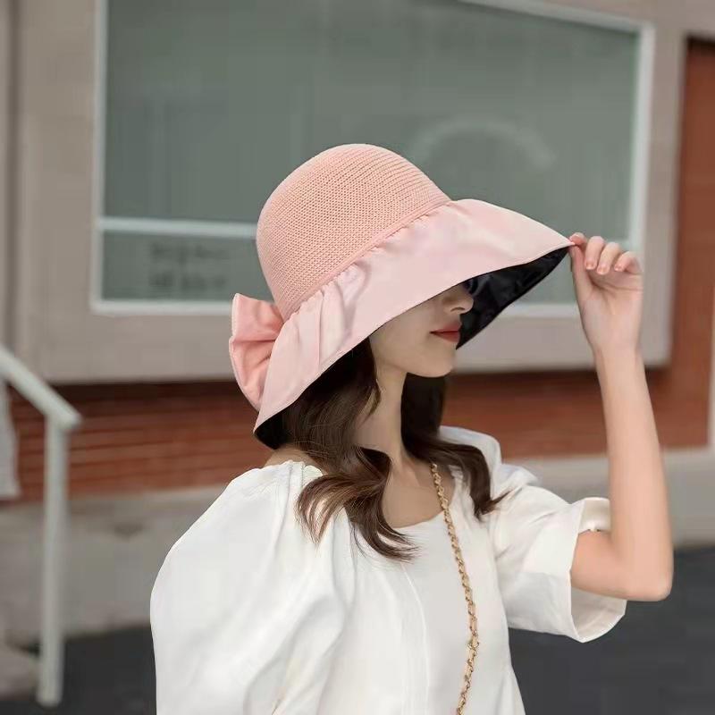 Spring and Autumn Versatile Bow Vinyl Sun Hat Women's Foldable Storage Hollow Anti-UV Face Hat